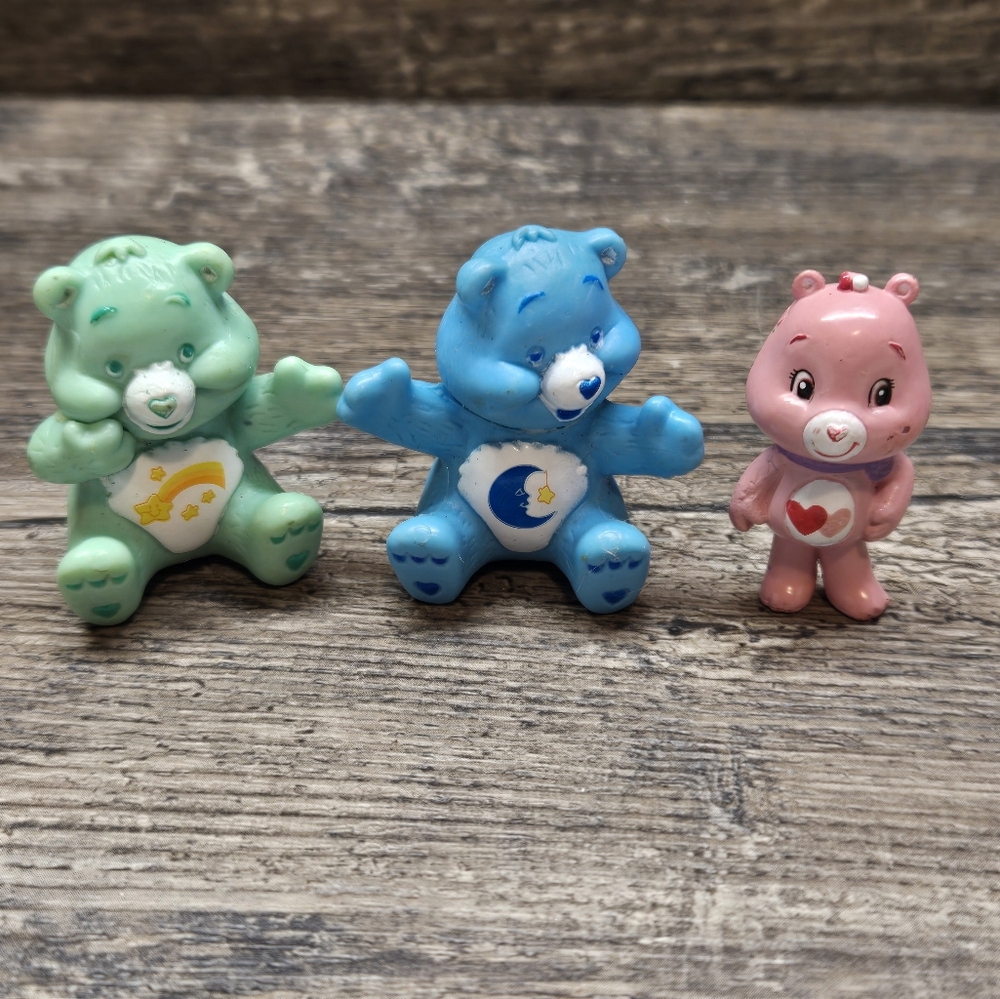 Care Bears Figurine Friend Bear Blue Green  Crescent Moon 1.5" Hard Plastic‎ Lot